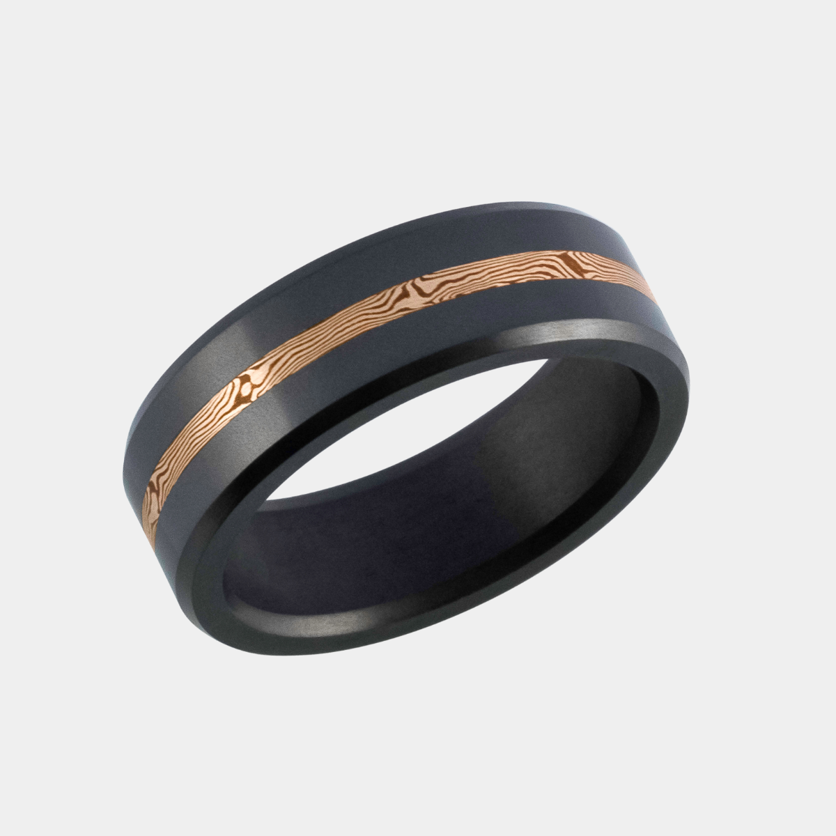 ARES 8MM - SIZE 11.5 - MATTE FINISH - 10K Rose Gold Mokume Inlay - SHIPS WITHIN 2 BUSINESS DAYS