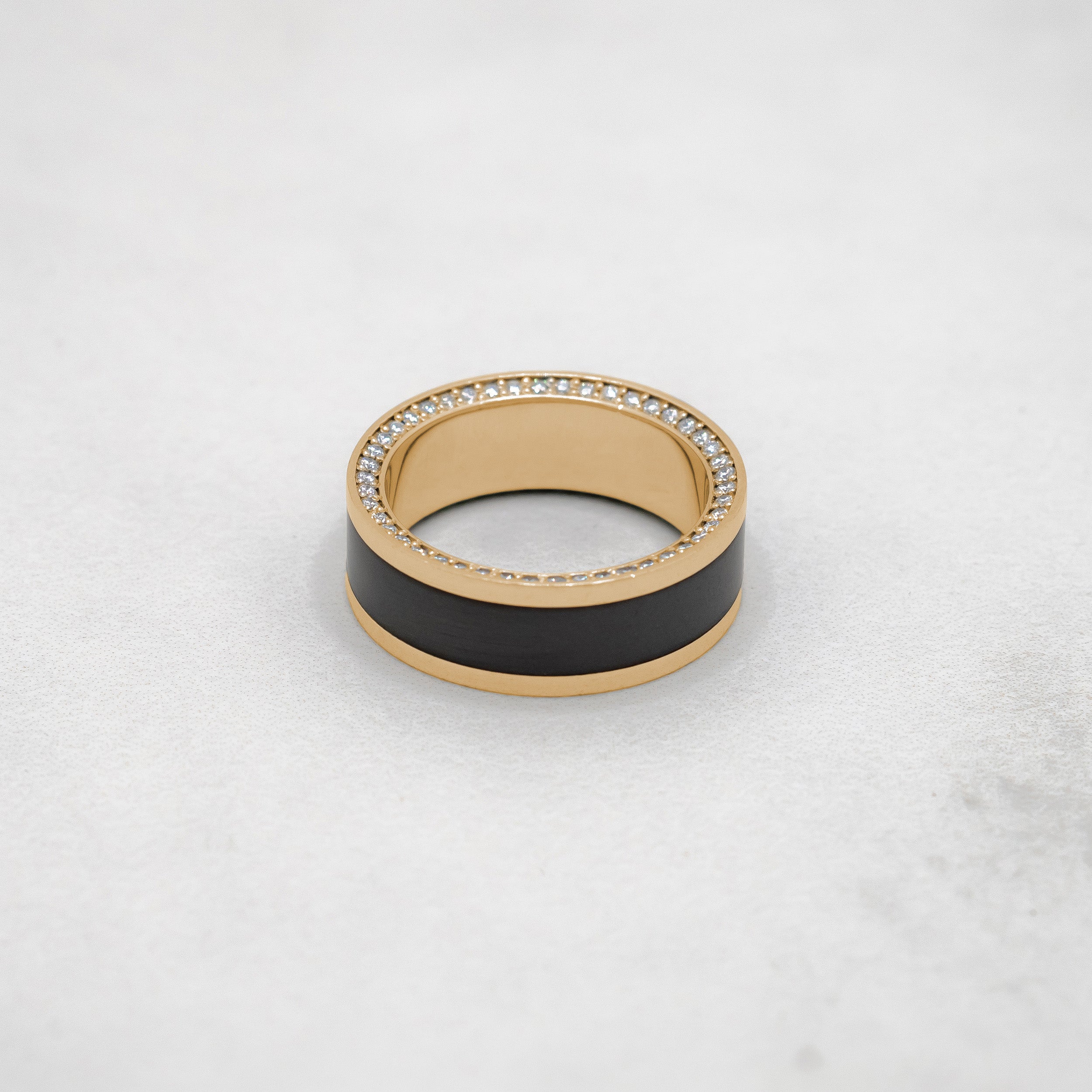 Black Diamond - Men’s Ring 8mm - Yellow Gold Band w Black Diamond inlay and Diamond Insets - ZEUS - Elysium Black Diamond