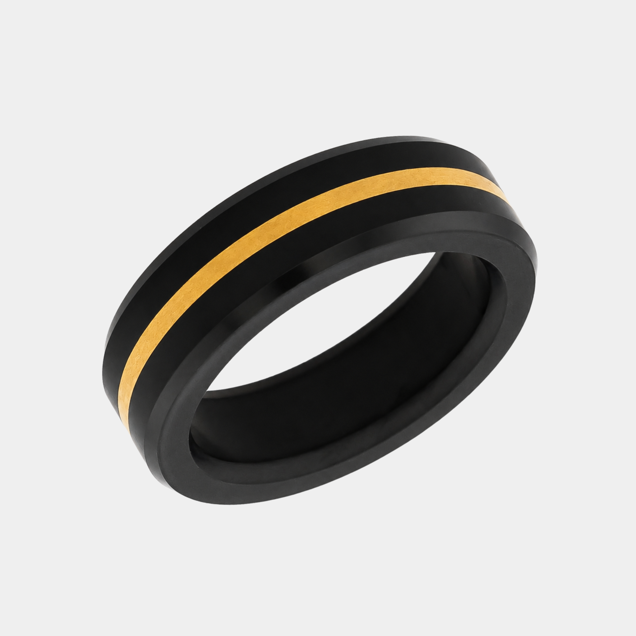 ARES 6mm solid black diamond wedding band with centered 1mm 24K yellow gold inlay