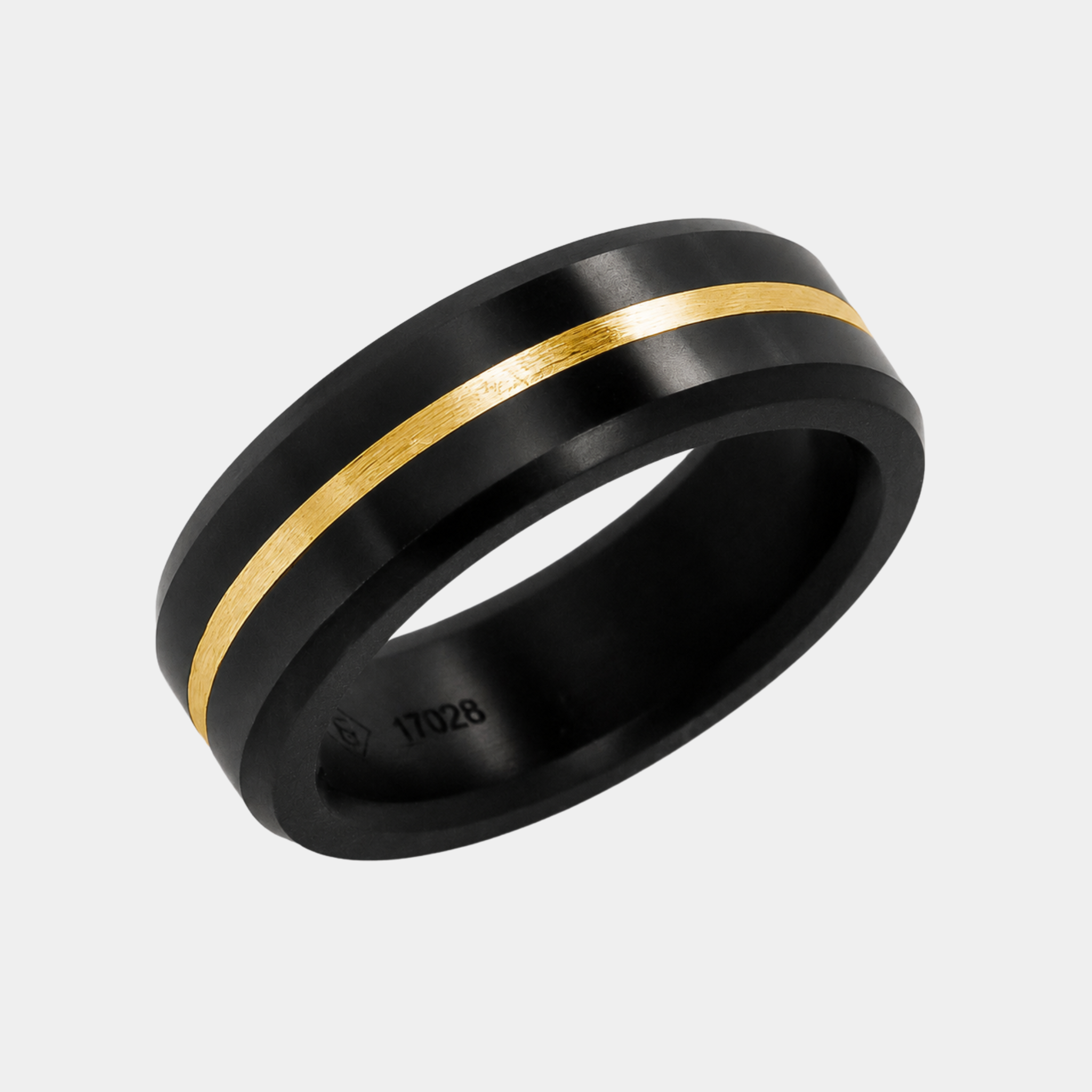 ARES 7mm solid black diamond ring with 1mm 24k Yellow Gold inlay