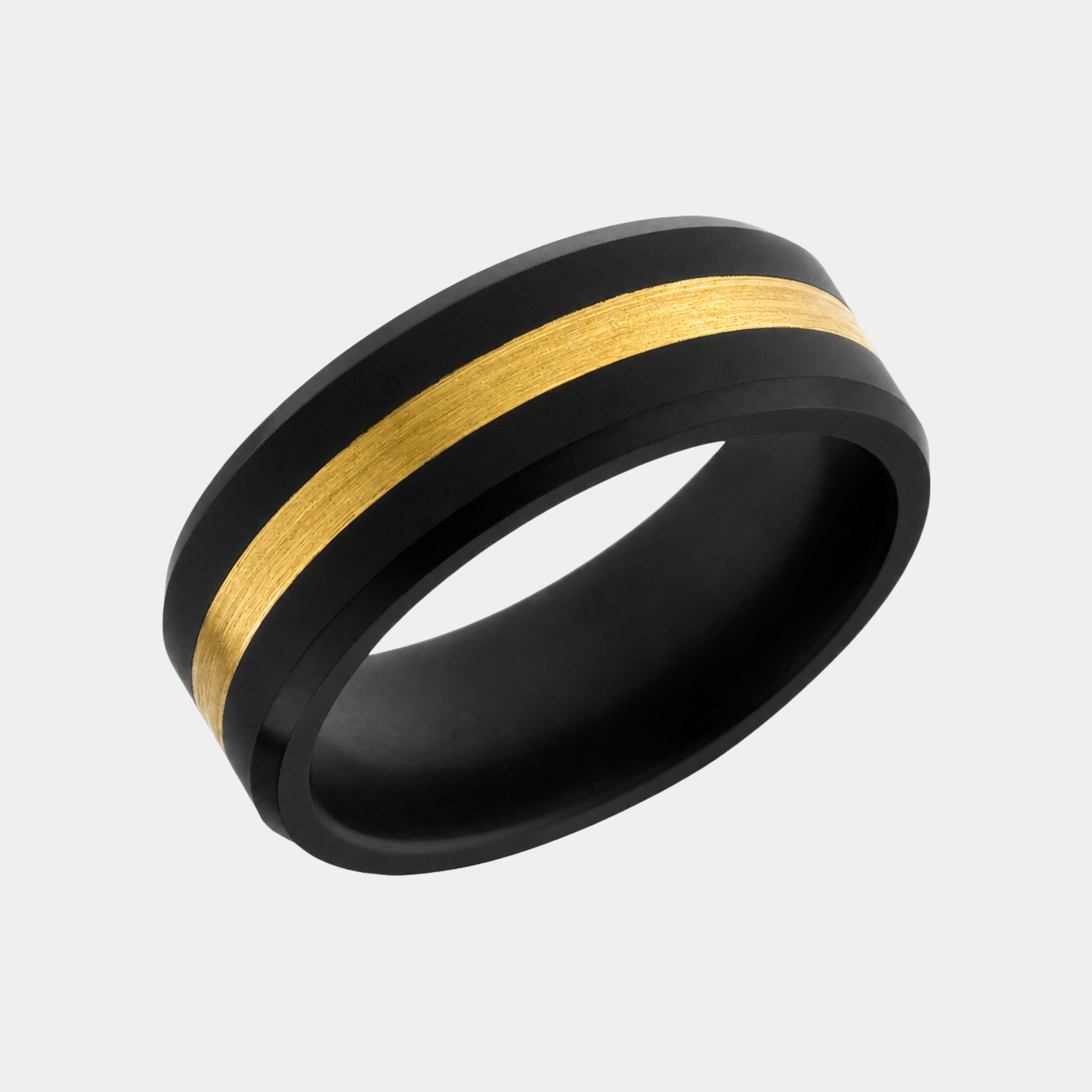 ARES 8mm solid black diamond wedding band with centered 24K yellow gold inlay