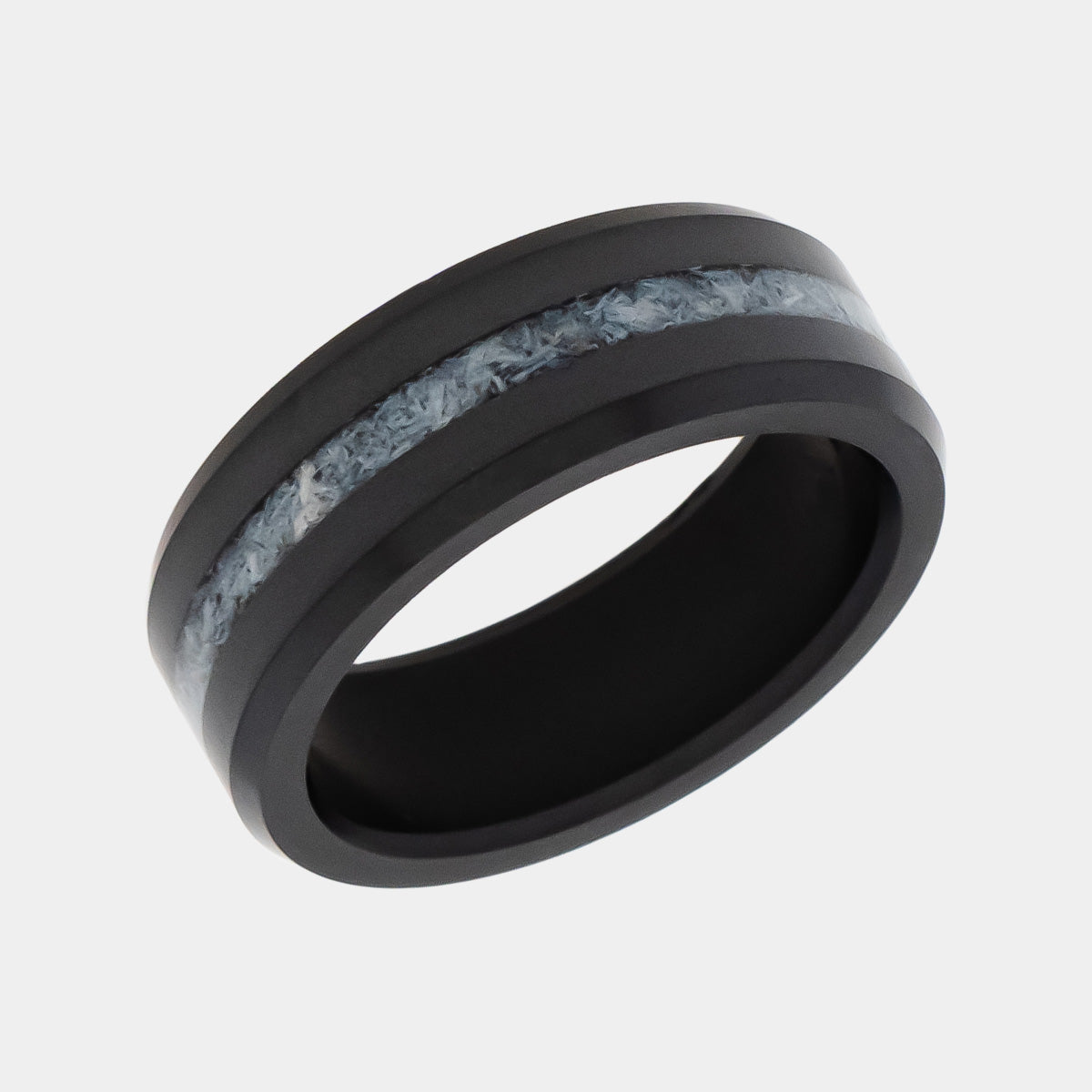 Men's Black Diamond & Authentic Antler Ring with a white background | Elysium ARES | Black Diamond Ring | Antler Rings | Rings Made from Antlers | Wedding Rings for Him