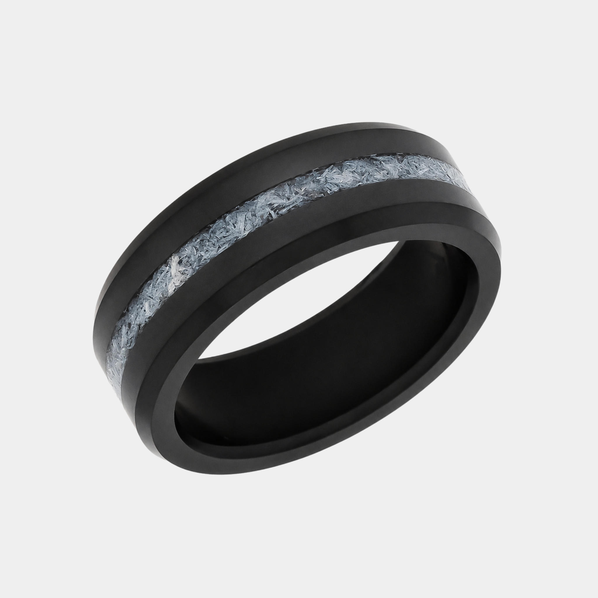 ARES antler inlay wedding band in solid black diamond, 8mm
