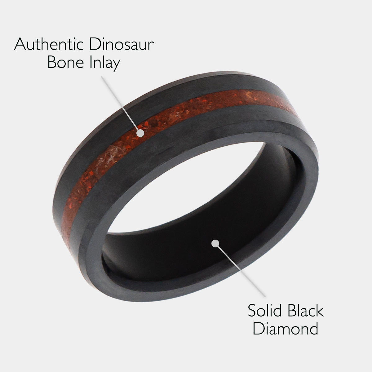 Black Diamond - Men’s Ring 8mm - Dinosaur Bone Inlay - ARES - Elysium Black Diamond