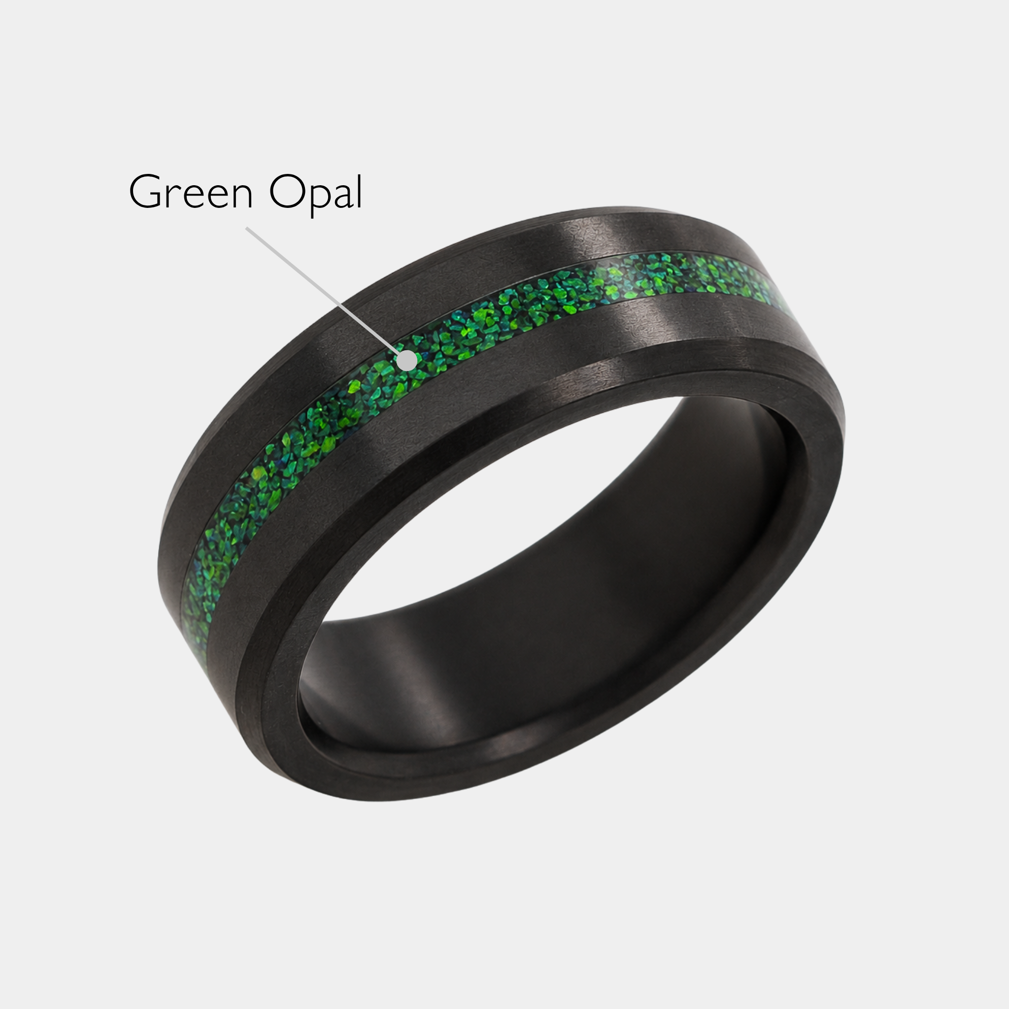 ARES 8mm solid black diamond ring with green opal inlay