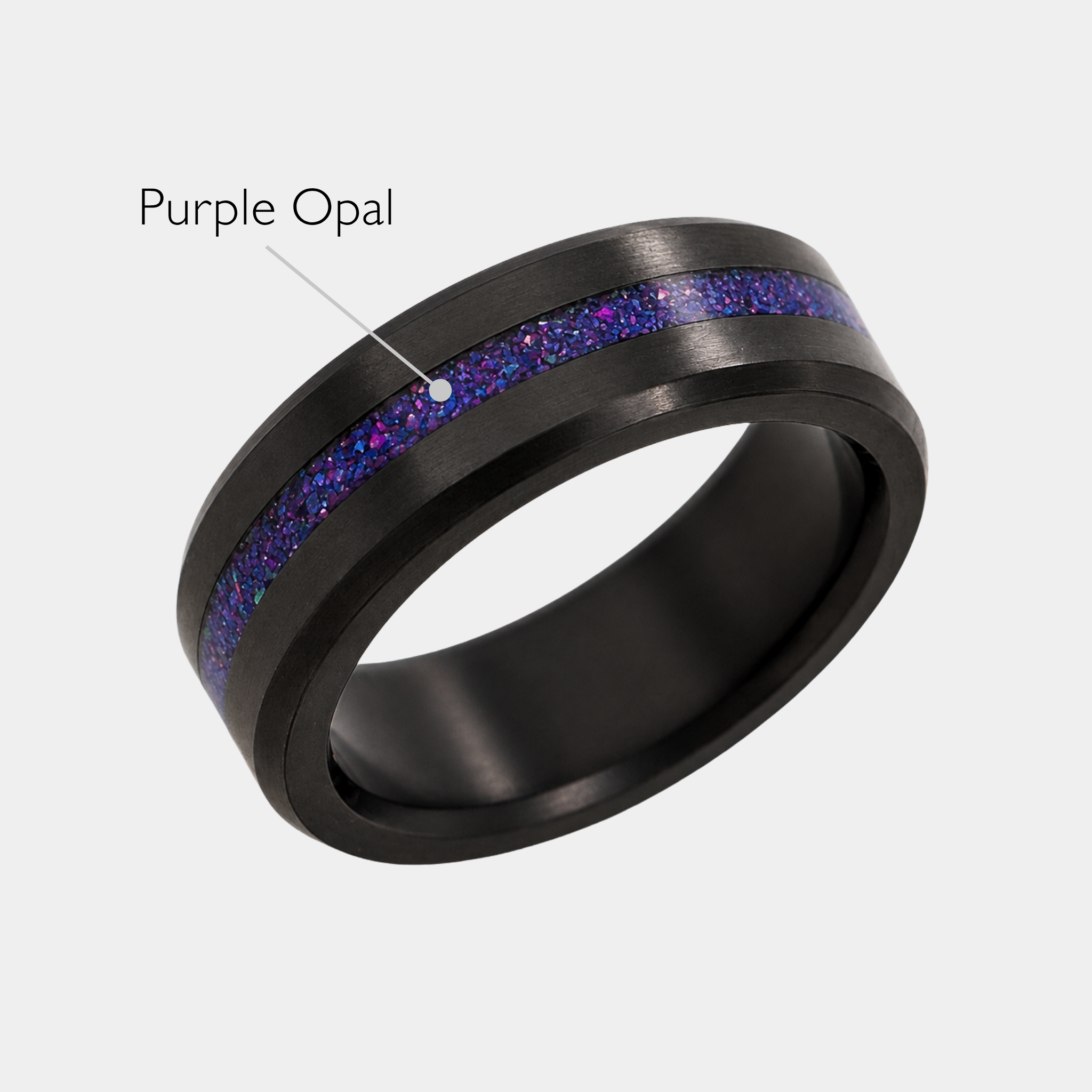 ARES 8mm solid black diamond ring with purple opal inlay