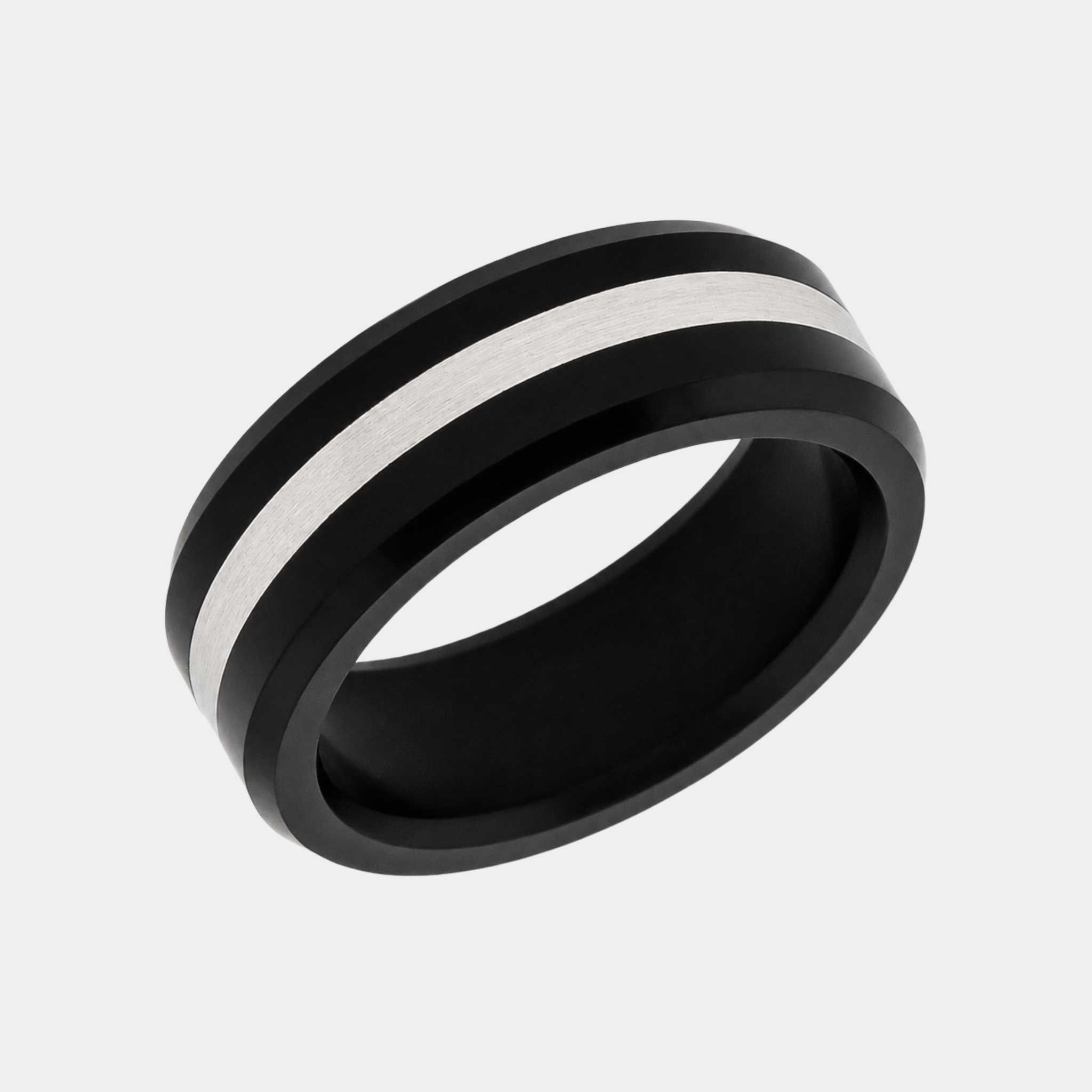 ARES silver inlay wedding band in solid black diamond, 8mm