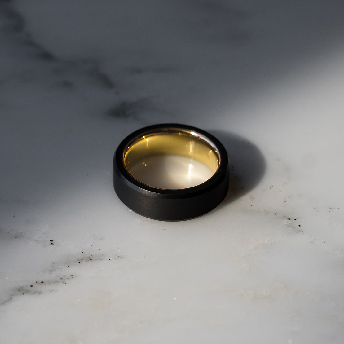 Black Diamond - Men’s Ring 8mm - 14k Yellow Gold Sleeve - ARES - Elysium Black Diamond