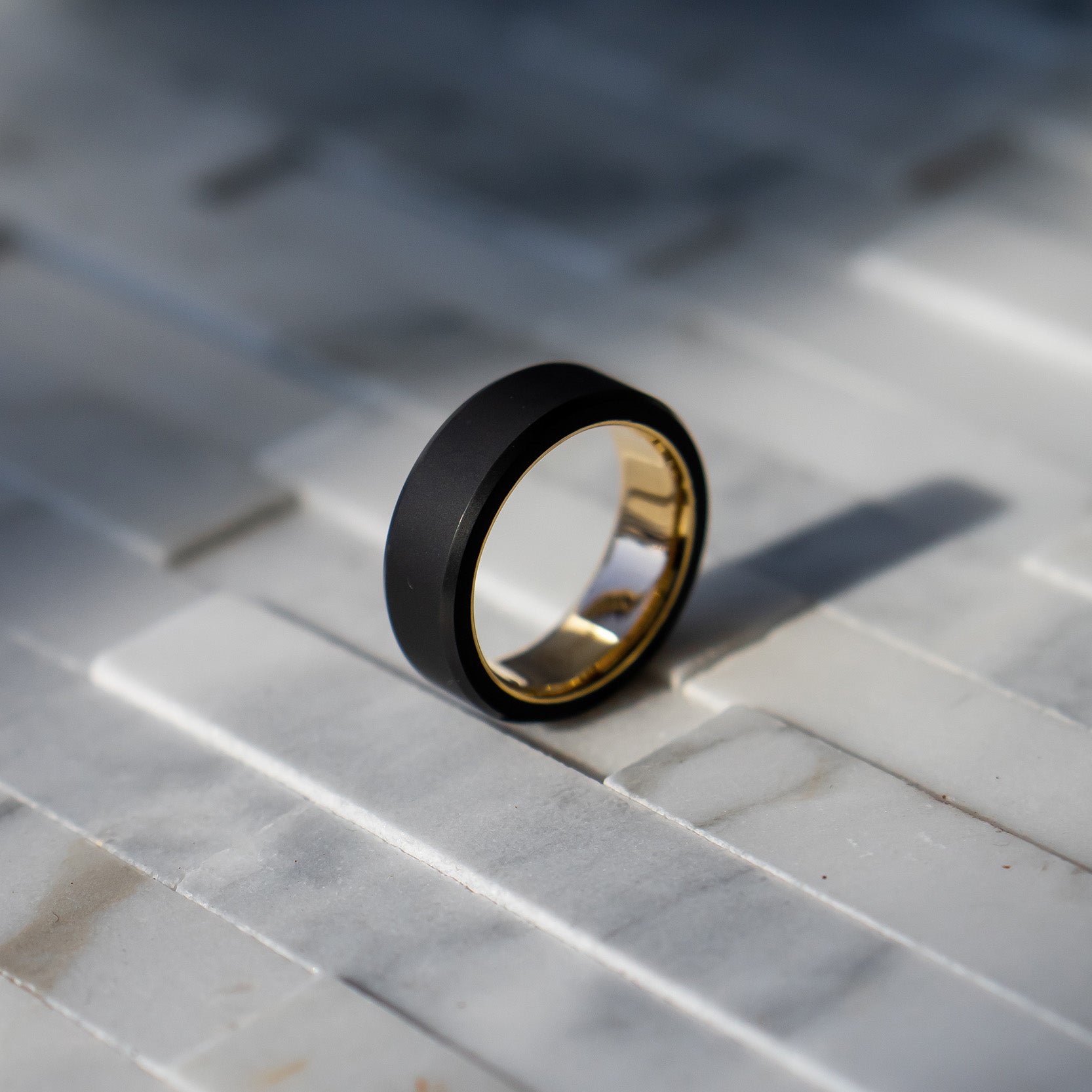 Black Diamond - Men’s Ring 8mm - 14k Yellow Gold Sleeve - ARES - Elysium Black Diamond