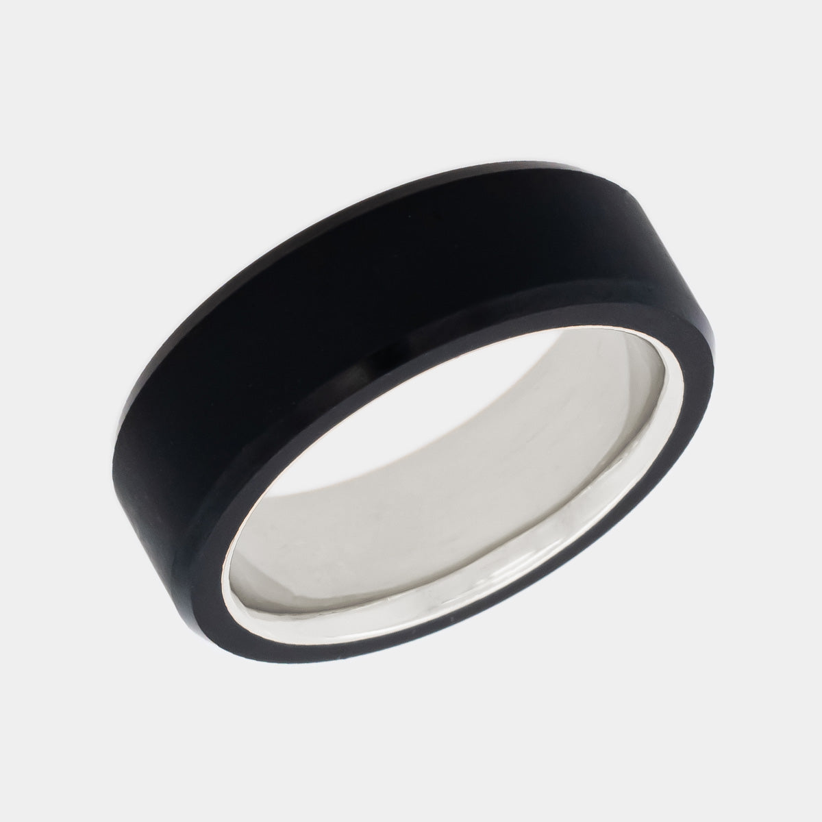 Elysium Black Diamond Ring: Ares Solid Black Diamond 8mm Ring & 14K White Gold Sleeve | Black Wedding Ring for Men | Men's Wedding Band | Black Diamond
