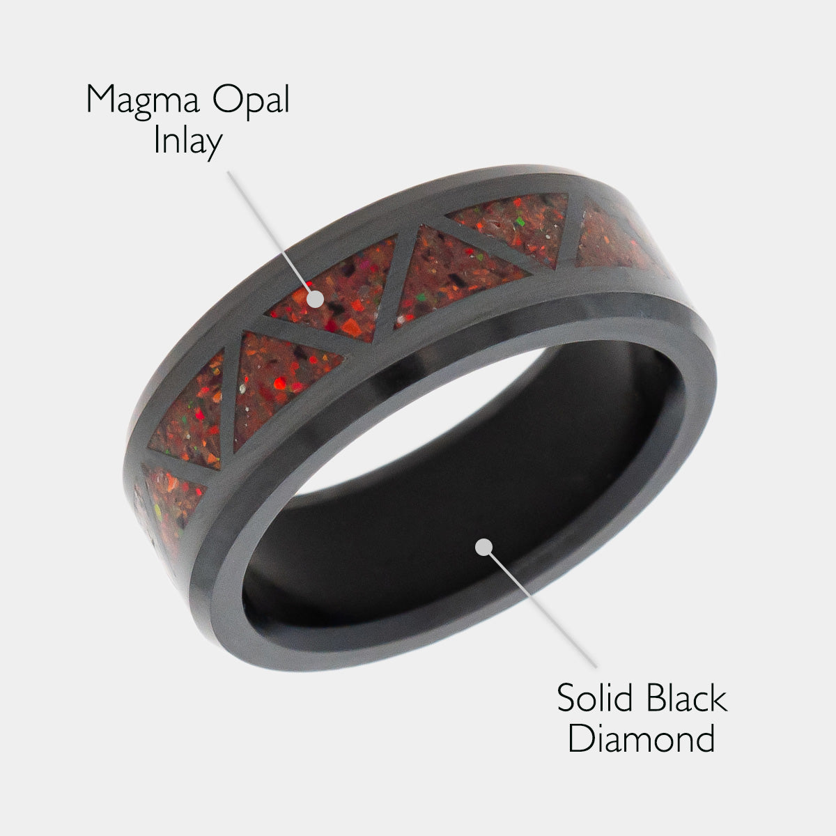 Black Diamond - Men’s Ring 8mm - Magma Opal Triangle Pattern Inlay - ARES - Elysium Black Diamond