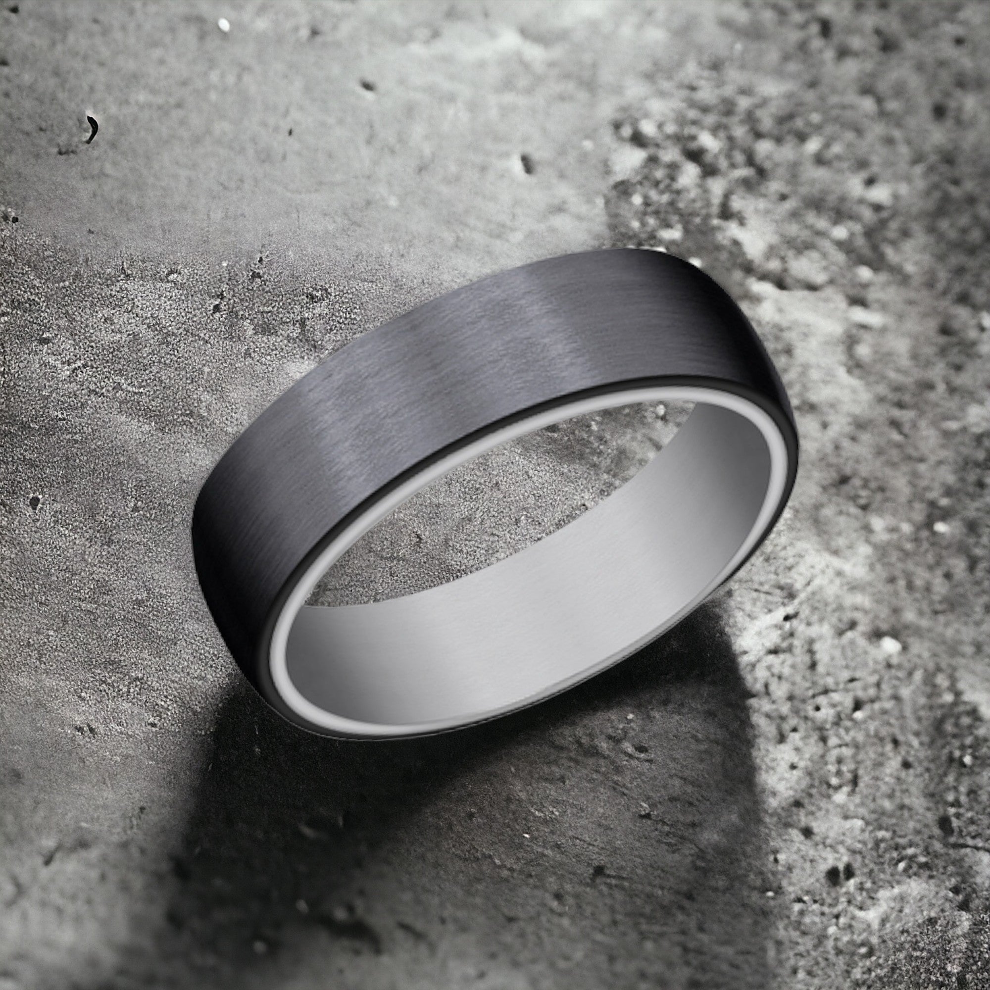 Men's Wedding Band | The Baron | 6.5mm | Tantalum Grey with Black Titanium | Elysium