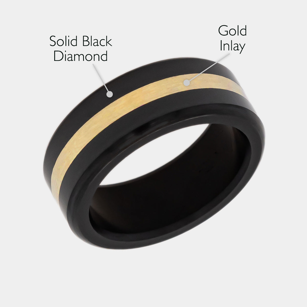 Black Diamond - Men’s Ring 8mm - 24k Yellow Gold Inlay - KRATOS - Elysium Black Diamond