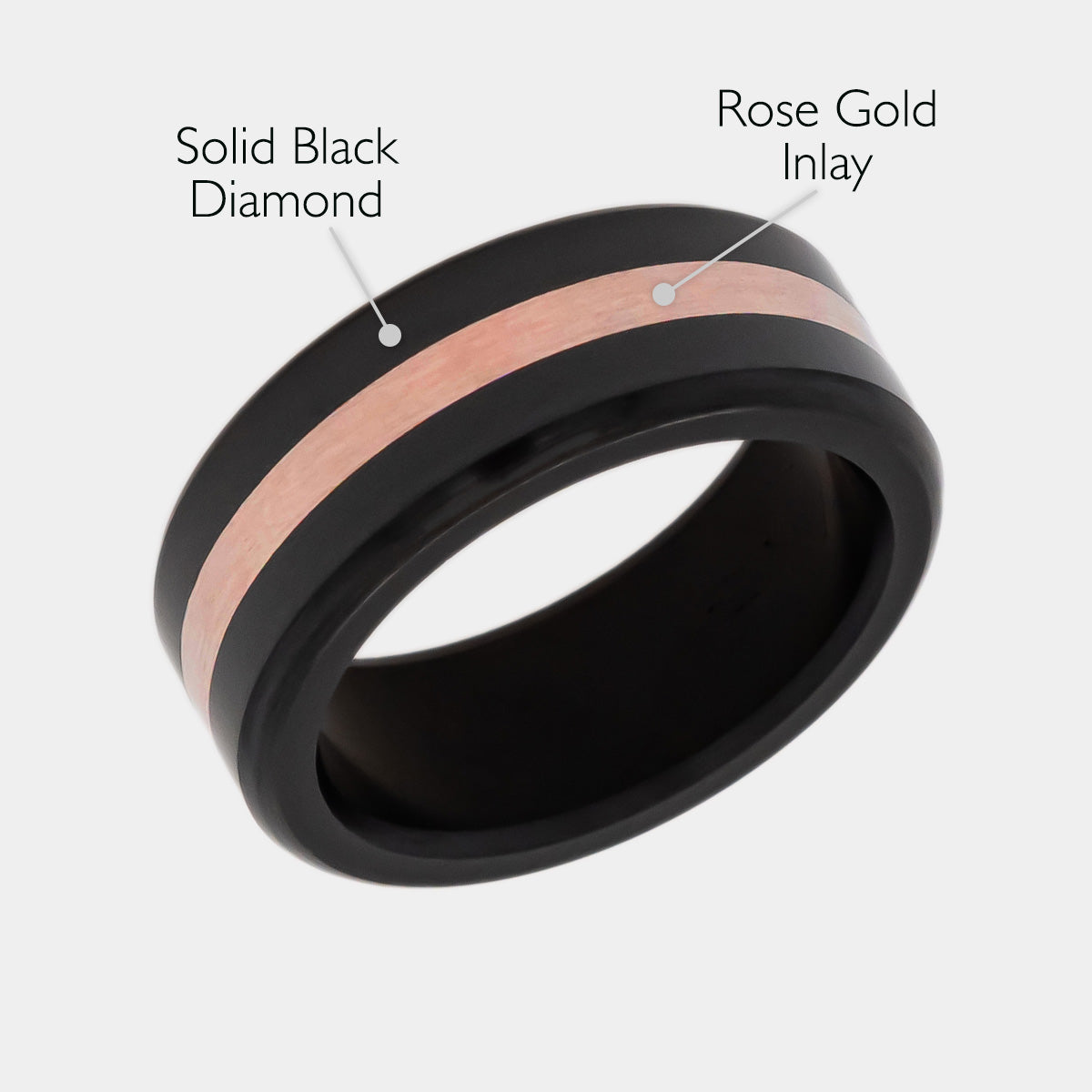 Black Diamond - Men’s Ring 8mm - 10k Rose Gold Inlay - KRATOS - Elysium Black Diamond