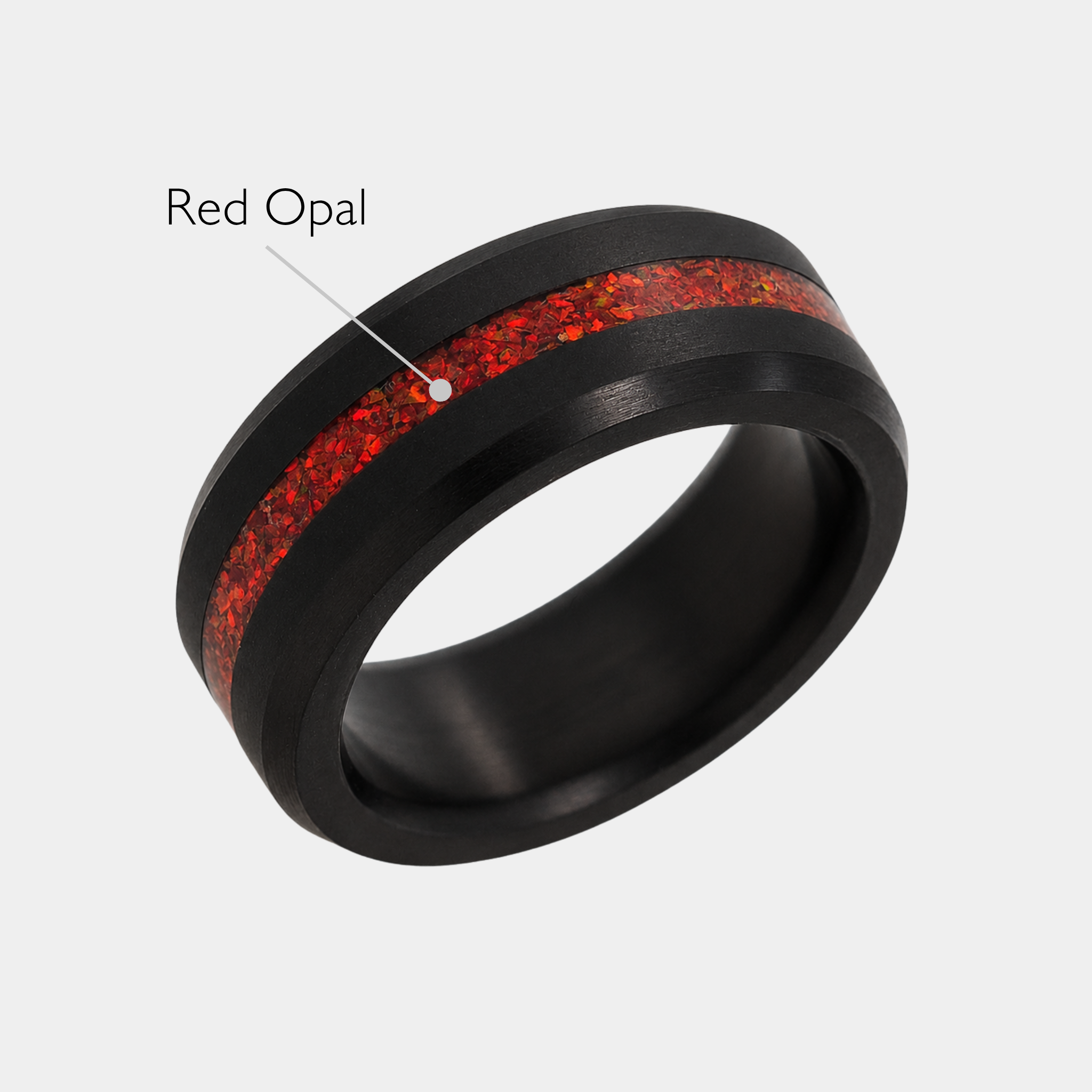 ARES 8mm solid black diamond ring with red opal inlay