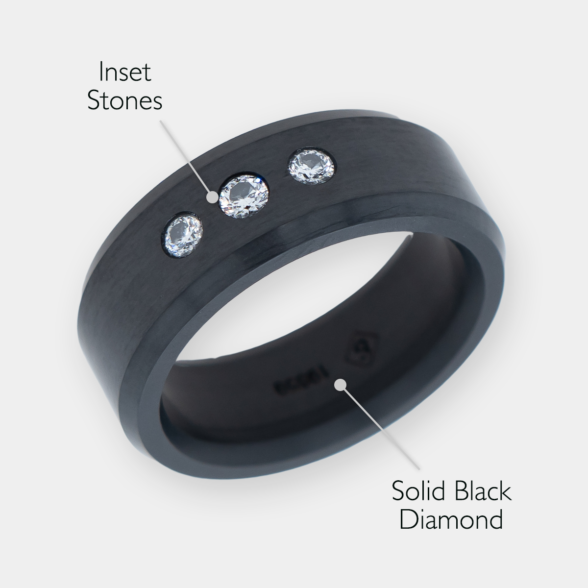 Black Diamond - Men’s Ring 8mm - Triple Stone Inset - ARES - Elysium Black Diamond
